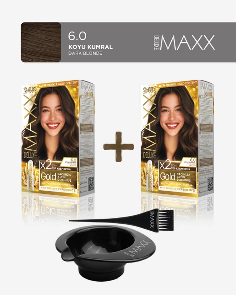 Maxx Deluxe 2'li Paket Golden Beauty Set Saç Boyası 6.0 Koyu Kumral, Boya Tası ve Fırça Hediye! ürün görseli 1