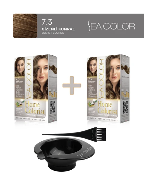 Sea Color  2'li Paket Home Colorist Set Saç Boyası 7.3 Gizemli Kumral, Boya Tası ve Fırça Hediye! ürün görseli 1