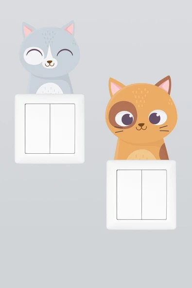 Sevimli Kediler Çocuk Odası Dekoratif Priz Stickerı İkili Set (Figür 2) ürün görseli 1