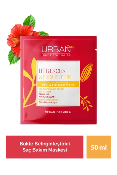Urban Care Hibiscus & Shea Butter Kıvırcık ve Dalgalı Saçlara Özel Duş Öncesi Saç Bakım Maskesi-vegan-50ml ürün görseli 1