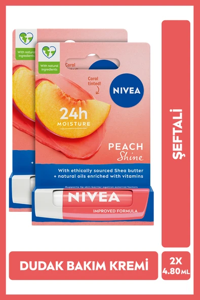 NIVEA Şeftali Nemlendirici Dudak Bakım Kremi Ve Parlatıcısı 4.8gr, Şeftali Kokusu, Mercan Renk, X2 Adet ürün görseli 1