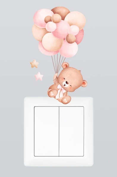 Sevimli Baloncu Ayıcık Çocuk Odası Dekoratif Priz Stickerı ürün görseli 1