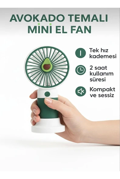 KTR TECH Şarjlı Mini Taşınabilir Sessiz El Ve Masa Fanı Meyve Temalı Yeşil Renk ürün görseli 1