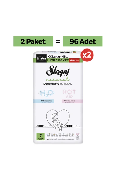 Sleepy Natural Double Soft Ultra Fırsat Paketi Külot Bez 7 Numara Xxlarge 96 Adet ürün görseli 1