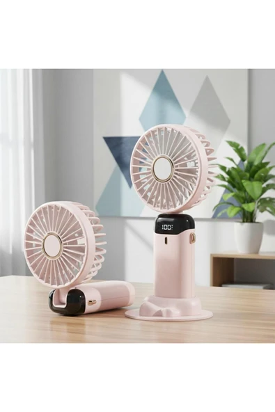 KTR TECH Taşınabilir Dijital Göstergeli Serinletici Fan 5 Hız Ayarı,Şarjlı Fan Masaüstü Fan İp Tutmalı ürün görseli 1