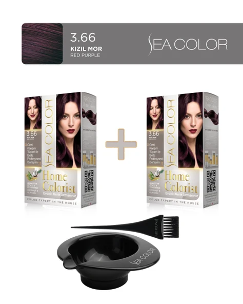 Sea Color 2'li Paket Home Colorist Set Saç Boyası 3.66 Kızıl Mor, Boya Tası ve Fırça Hediye! ürün görseli 1