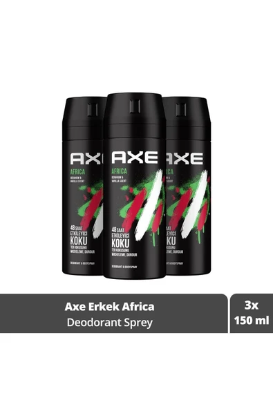 Axe Erkek Sprey Deodorant Africa 48 Saat Etkileyici Koku 150 ml X3 Adet ürün görseli 1