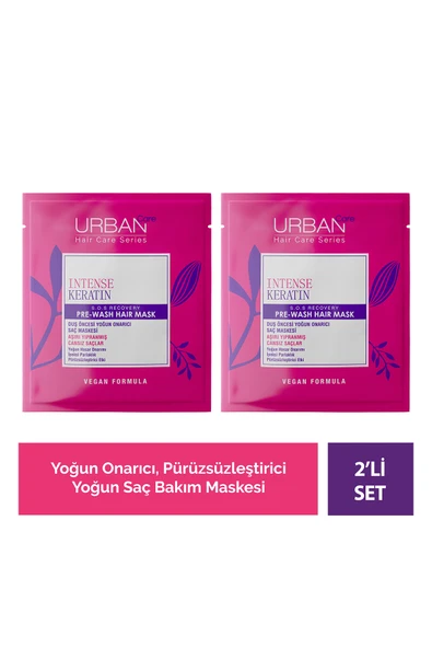 Urban Care Intense & Keratin Aşırı Yıpranmış ve Cansız Saçlara Özel Duş Öncesi Saç Bakım Maskesi 2x50ml-vegan ürün görseli 1