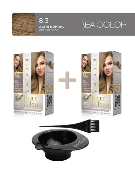 Sea Color 2'li Paket Home Colorist Set Saç Boyası 8.3 Altın Kumral, Boya Tası ve Fırça Hediye! ürün görseli 1
