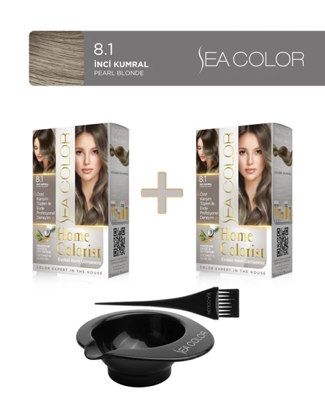 Sea Color 2'li Paket Home Colorist Set Saç Boyası 8.1 İnci Kumral, Boya Tası ve Fırça Hediye! ürün görseli 1