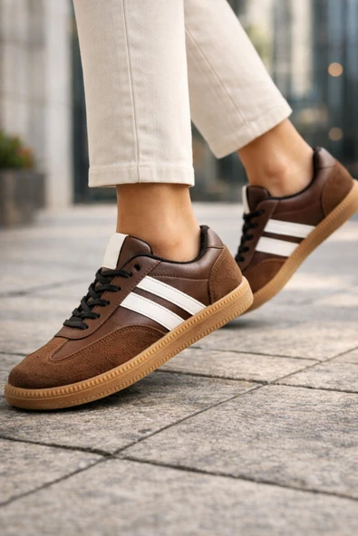 Kadın Kahverengi Retro Sneaker Günlük Rahat Spor Ayakkabı Kauçuk Taban ürün görseli 1