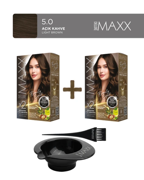 Maxx Deluxe 2'li Paket Beauty Expert Set Boya 5.0 Açık Kahve, Boya Tası ve Fırça Hediye! ürün görseli 1