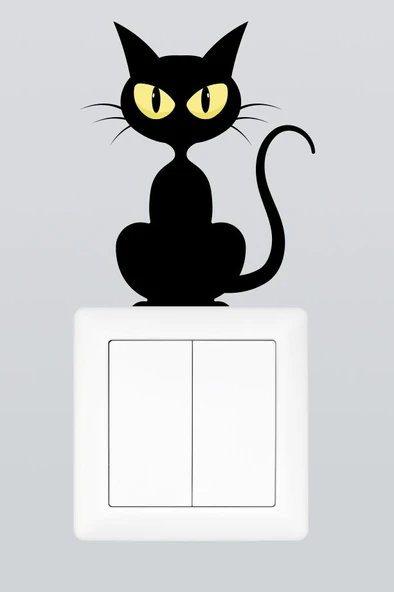 Sevimli Kara Kedi Çocuk Odası Dekoratif Priz Stickerı ürün görseli 1