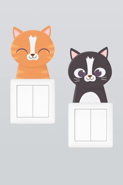 Sevimli Kediler Çocuk Odası Dekoratif Priz Stickerı İkili Set ürün görseli 1