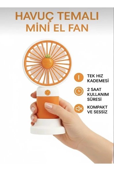 KTR TECH Şarjlı Mini Taşınabilir Sessiz El Ve Masa Fanı  Meyve Temalı Turuncu Renk ürün görseli 1