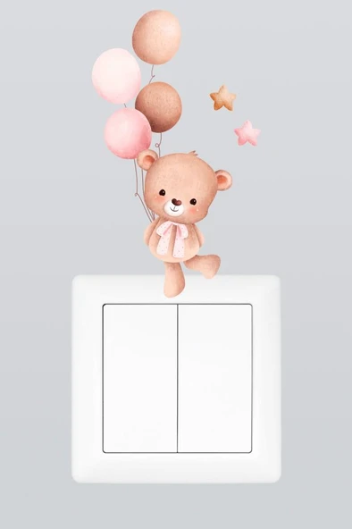 Sevimli Baloncu Ayıcık Çocuk Odası Dekoratif Priz Stickerı (Figür 3) ürün görseli 1
