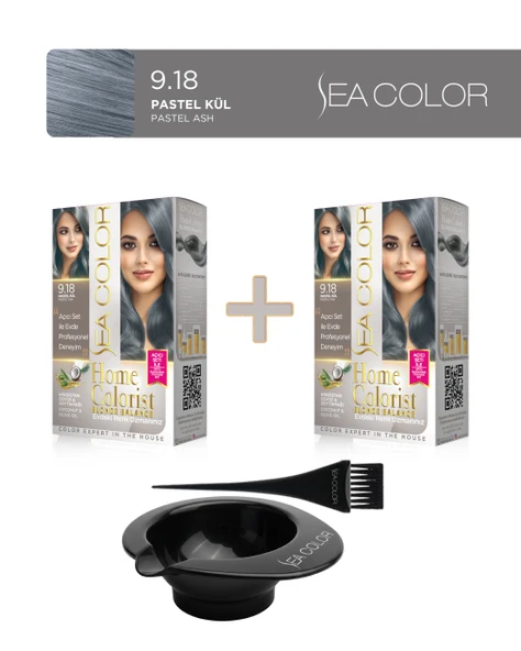Sea Color 2'li Paket Home Colorist Set Saç Boyası 9.18 Pastel Kül, Boya Tası ve Fırça Hediye! ürün görseli 1