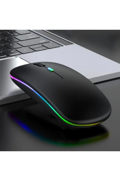 KTR TECH Şarjlı Kablosuz Sessiz Mouse Rgb Led Işıklı Ultra Slim Usb 2.4ghz Siyah Ledli 800/1200/1600dpi ürün görseli 1