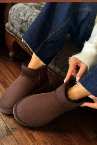 Süet Içi Kürklü Kalın Taban Bilekte Kadın Bot & Bootie ürün görseli 1