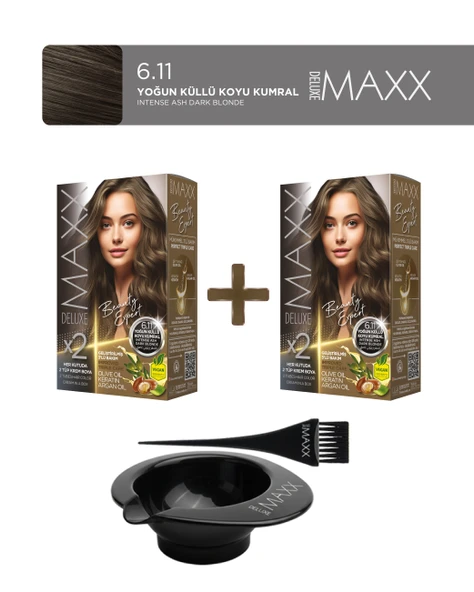Maxx Deluxe 2'li Beauty Expert Set Boya 6.11 Yoğun Küllü Koyu Kumral, Boya Tası ve Fırça Hediye! ürün görseli 1