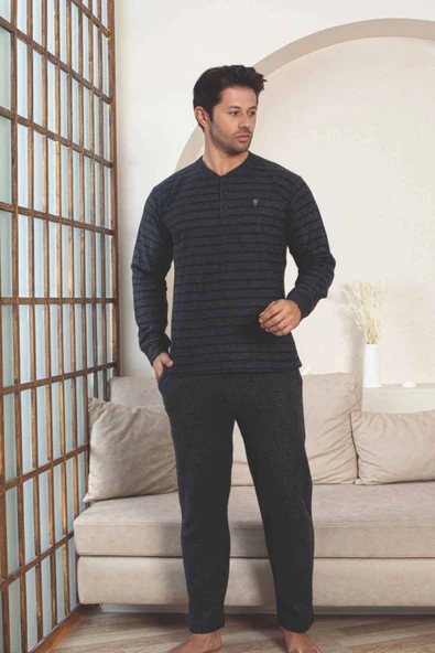 ALİMER Selanik Kumaş Kışlık Şardonlu Erkek Pijama Takımı ürün görseli 1