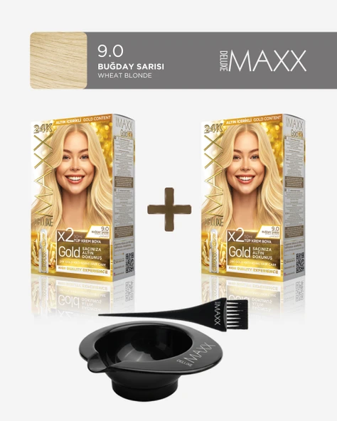 Maxx Deluxe 2'li Paket Golden Beauty Set Saç Boyası 9.0 Buğday Sarısı, Boya Tası ve Fırça Hediye! ürün görseli 1