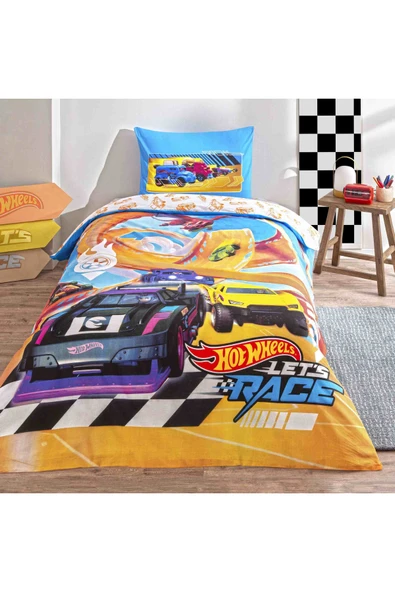 Taç Lisanslı Hot Wheels Let' S Race Tek Kişilik Pamuk Nevresim Takımı ürün görseli 1