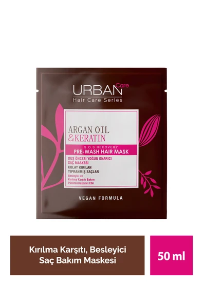 Urban Care Argan Yağı & Keratin Besleyici ve Kırılma Karşıtı Duş Öncesi Saç Bakım Maskesi-vegan-50ml ürün görseli 1