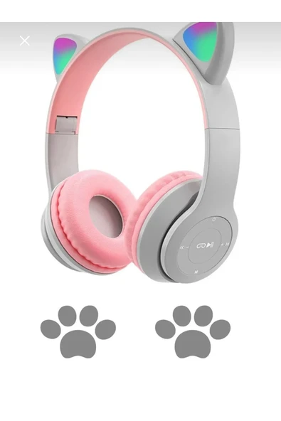 ELROND Gri A Kalite Vilya Kedi Kulağı Detaylı Bluetooth Kablosuz Uyumlu Kulaklık Çocuk Oyuncu Kablo ürün görseli 1