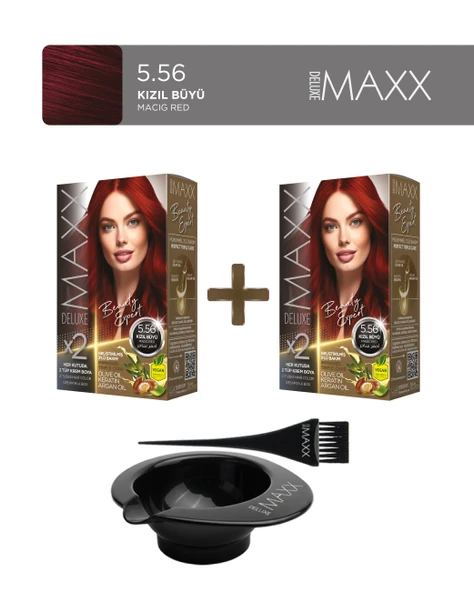 Maxx Deluxe 2'li Paket Beauty Expert Set Boya 5.56 (55.46) Kızıl Büyü, Boya Tası ve Fırça Hediye! ürün görseli 1