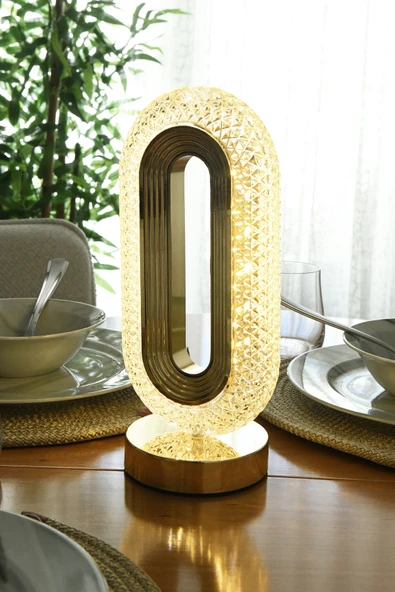 LUMINZO Kristal Şarjlı Dokunmatik Masa Lambası Abajur Gece Lambası 3 Işık Rengi Dim Özellikli Gold Nurden ürün görseli 1