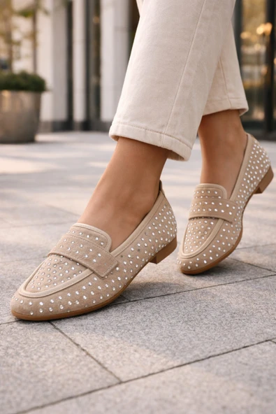 Taş Detaylı Kadın Loafer Ayakkabı Günlük Rahat Düz Taban ürün görseli 1