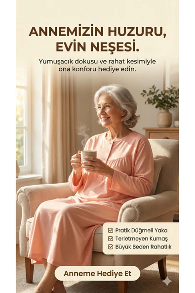 Uzun Kollu Sade Anne Geceliği (M Bedenden 3XL'a kadar) ürün görseli 1
