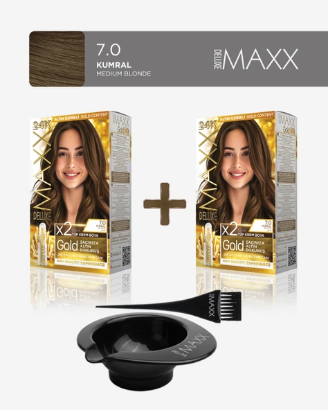 Maxx Deluxe 2'li Paket Golden Beauty Set Saç Boyası 7.0 Kumral, Boya Tası ve Fırça Hediye! ürün görseli 1