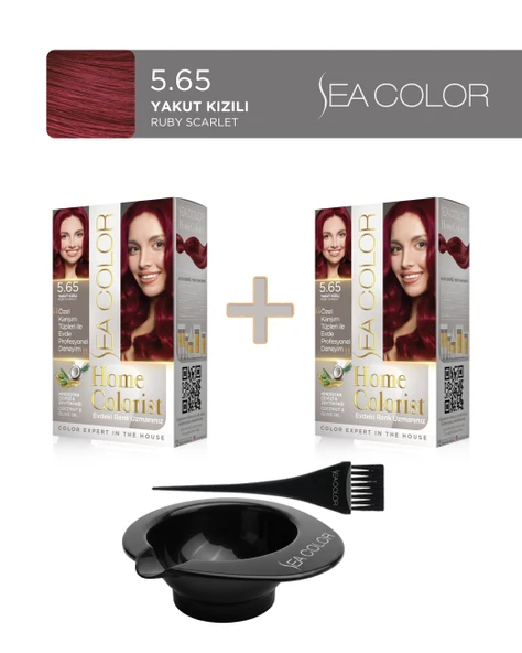Sea Color 2'li Paket Home Colorist Set Saç Boyası 5.65 Yakut Kızılı, Boya Tası ve Fırça Hediye! ürün görseli 1