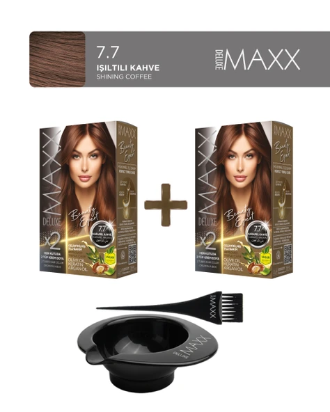 Maxx Deluxe 2'li Paket Beauty Expert Set Boya 7.7 Karamel Kahve, Boya Tası ve Fırça Hediye! ürün görseli 1