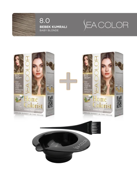Sea Color 2'li Paket Home Colorist Set Saç Boyası 8.0 Bebek Kumralı, Boya Tası ve Fırça Hediye! ürün görseli 1