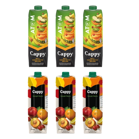 Cappy Atom ve Karışık Meyve Suyu 1 lt 6 lı Karma Paket ürün görseli 1
