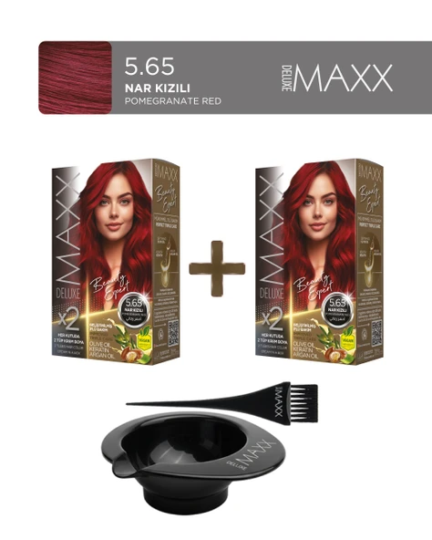 Maxx Deluxe 2'li Paket Beauty Expert Set Boya 5.65 Nar Kızılı, Boya Tası ve Fırça Hediye! ürün görseli 1