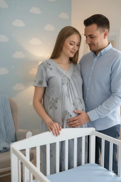Boydan Anne Geceliği Gri Çizgili Likralı Kısa Kollu Gecelik ürün görseli 1