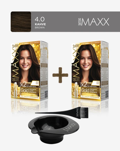 Maxx Deluxe 2'li Paket Golden Beauty Set Saç Boyası 4.0 Kahve, Boya Tası ve Fırça Hediye! ürün görseli 1