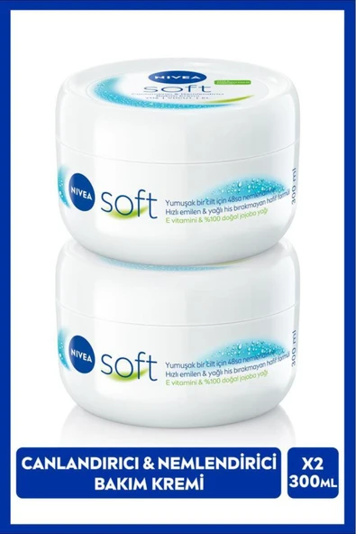 NIVEA Soft Nemlendirici El Yüz ve Vücut Bakım Kremi 300ml, Jojoba Yağı, E Vitamini, Pürüzsüz Cilt, X2 Adet ürün görseli 1