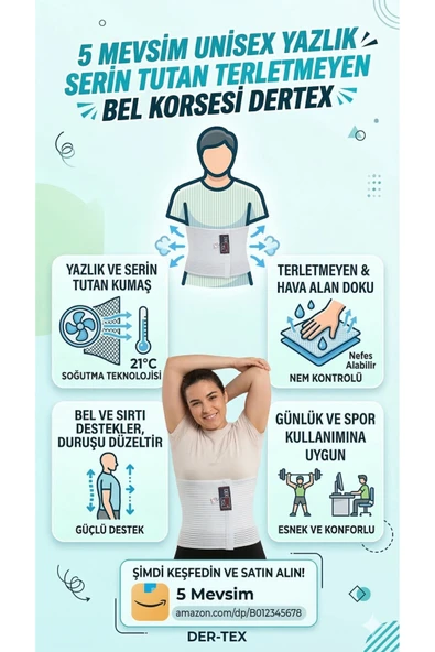 UNİSEX Yazlık Serin Tutan Terletmeyen Bel Korsesi - Dertex ürün görseli 1