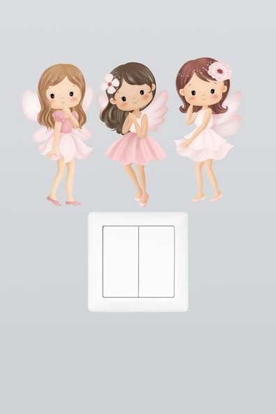 Sevimli Peri Kızları Çocuk Odası Dekoratif Priz Stickerı Üçlü Set ürün görseli 1