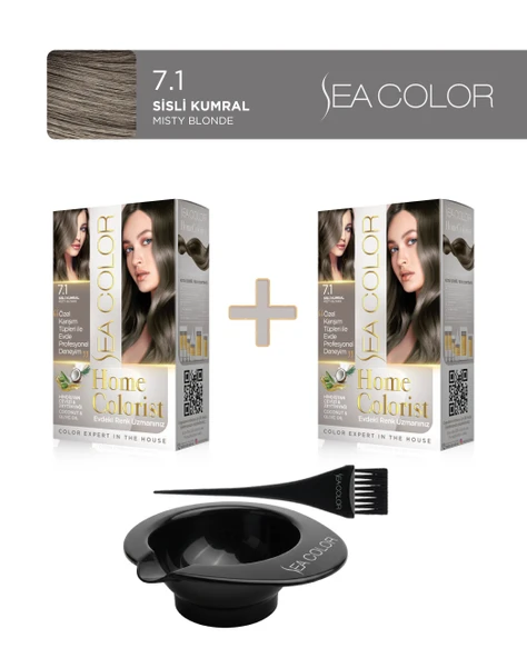 Sea Color 2'li Paket Home Colorist Set Saç Boyası Boya 7.1 Sisli Kumral, Boya Tası ve Fırça Hediye! ürün görseli 1
