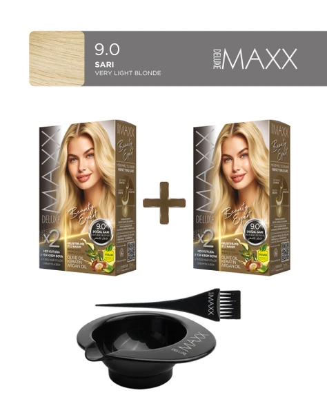 Maxx Deluxe 2'li Paket Beauty Expert Set Boya 9.0 Doğal Sarı, Boya Tası ve Fırça Hediye! ürün görseli 1