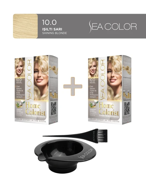 Sea Color 2'li Paket Home Colorist Set Saç Boyası 10.0 Işıltılı Sarı, Boya Tası ve Fırça Hediye! ürün görseli 1