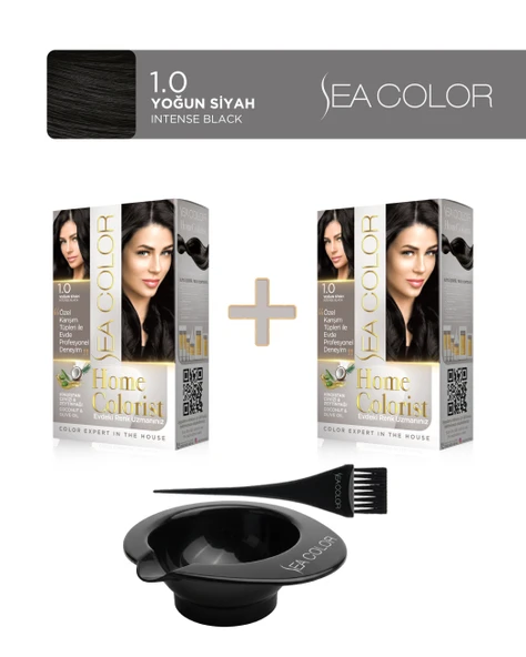 Sea Color 2'li Paket Home Colorist Set Boya 1.0 Yoğun Siyah, Boya Tası ve Fırça Hediye! ürün görseli 1