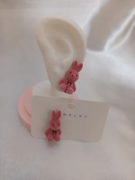 PEMBE TAVŞANLI KÜPE - Resim 2