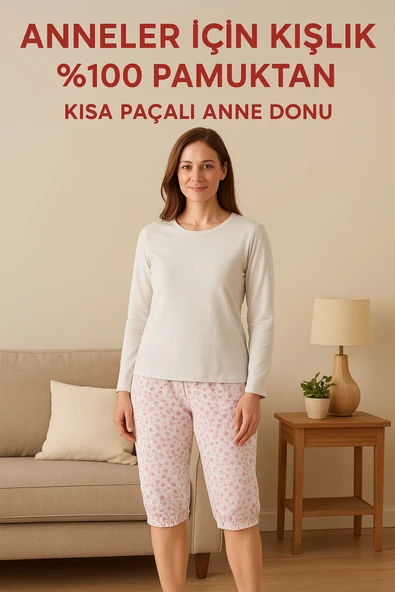 Çiçek Desenli Anne Kısa Pijama Altı (Battal Beden) (Paçalı Lastikli) ürün görseli 1